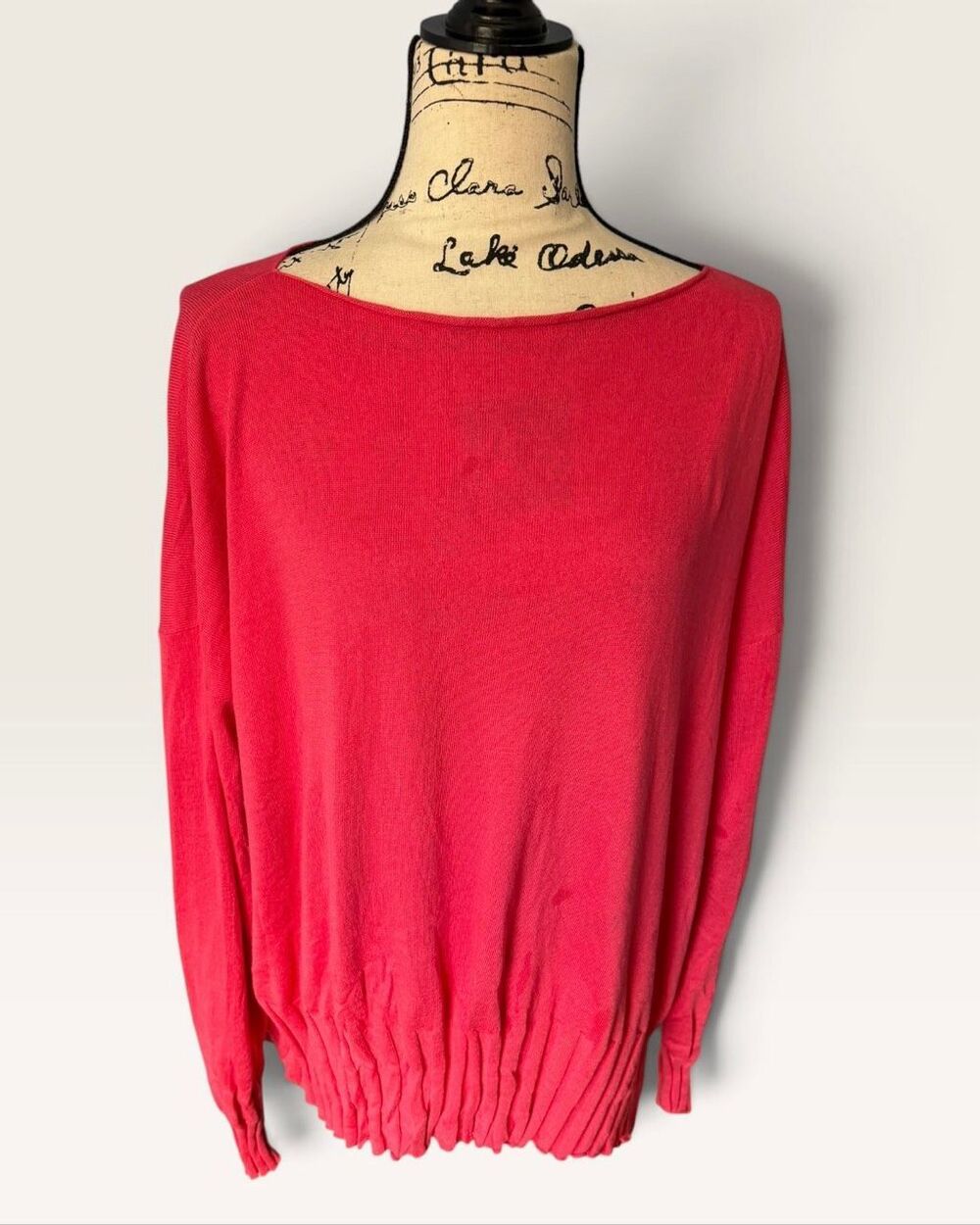 PLANET by Lauren G Coral Pink Pima Cotton Modal Oversized Ribbed Sweater OS